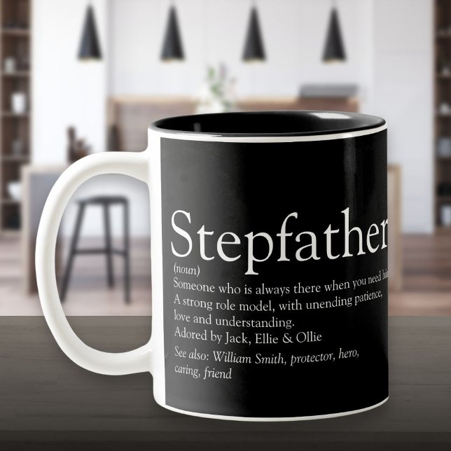 Tasse 2 Couleurs Meilleur Stepdad Stepdad Définition Noir (World's Best Stepfather Stepdad Definition Black Two-Tone Coffee Mug)