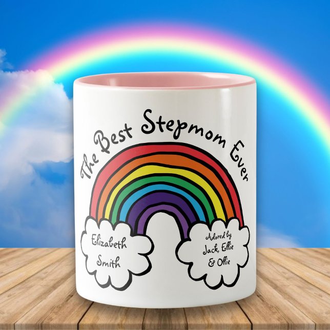 Tasse 2 Couleurs Meilleur Stepmaman, Stepmère Ever Rainbow Fun (Créateur téléchargé)
