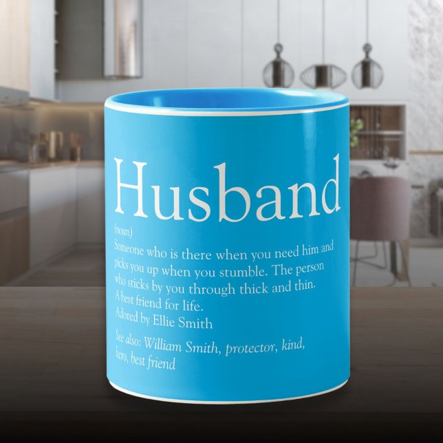 Tasse 2 Couleurs Meilleure définition de mari de tous les temps ble (World's Best Ever Husband Definition Sky Blue Two-Tone Coffee Mug)