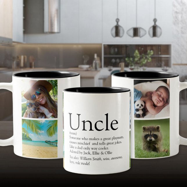 Tasse 2 Couleurs Meilleure définition de tonton Funcle 4 Collage ph (Best Uncle Funcle Definition 4 Photo Collage Two-Tone Coffee Mug)