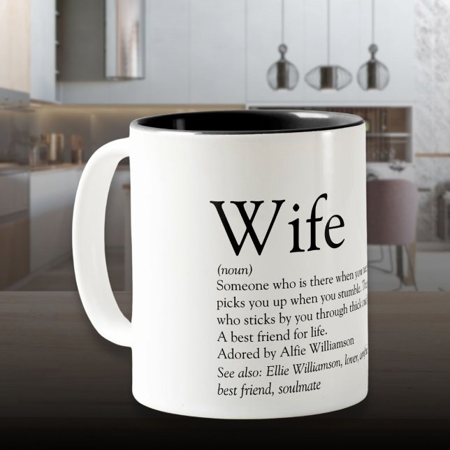 Tasse 2 Couleurs Meilleure Épouse de Tous les Temps Définition Noir (World's Best Ever Wife Definition Black and White Two-Tone Coffee Mug)
