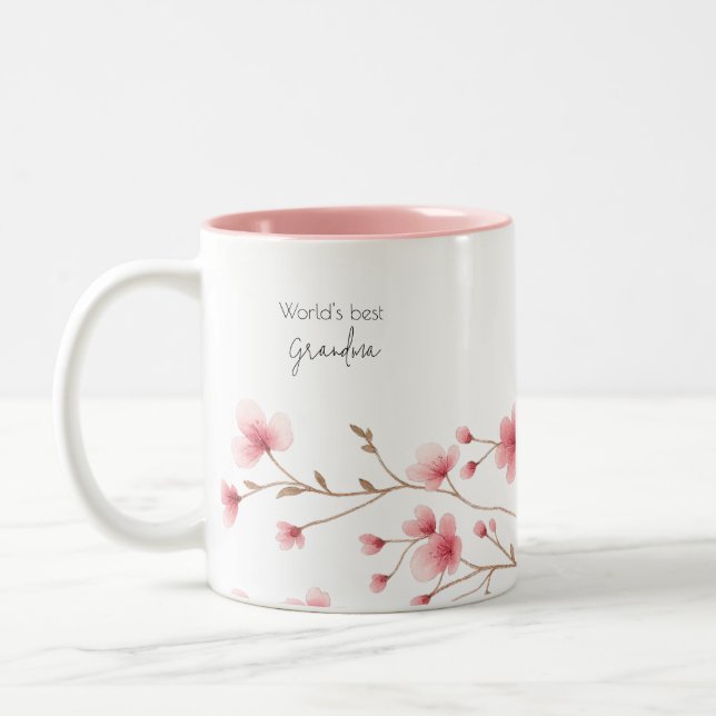 Tasse 2 Couleurs Meilleure grand-mère du monde - Pastel Floral Pers (Gauche)