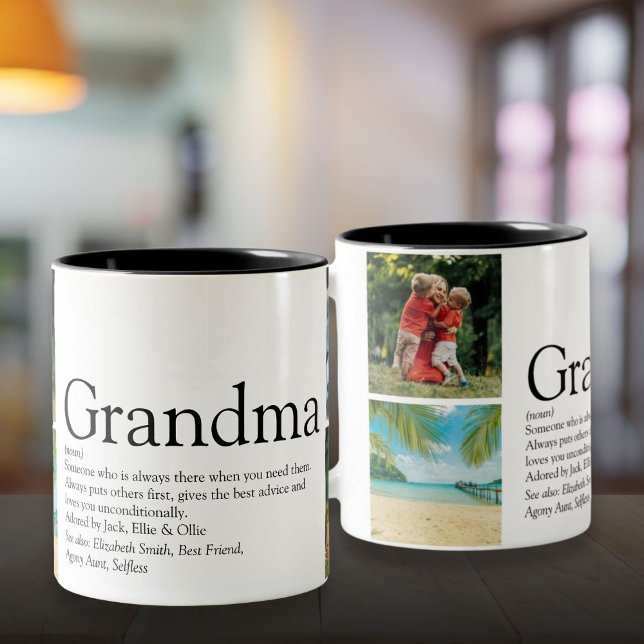 Tasse 2 Couleurs Meilleure grand-mère, Granny Definition 4 Collage  (Best Grandma, Granny Definition 4 Photo Collage Two-Tone Coffee Mug)