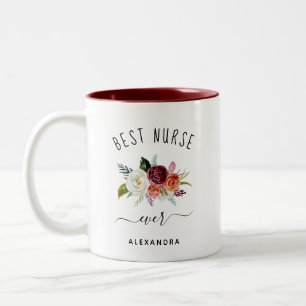 Tasse 2 Couleurs Meilleure infirmière jamais   Floral tendance Boho