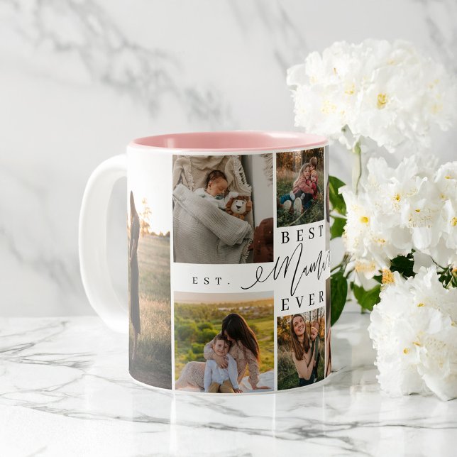 Tasse 2 Couleurs Meilleure Mama Jour des Mères Jour 8 Photo Collage (Best Mama Ever Script Mother's Day 8 Photo Collage Two-Tone Coffee Mug)