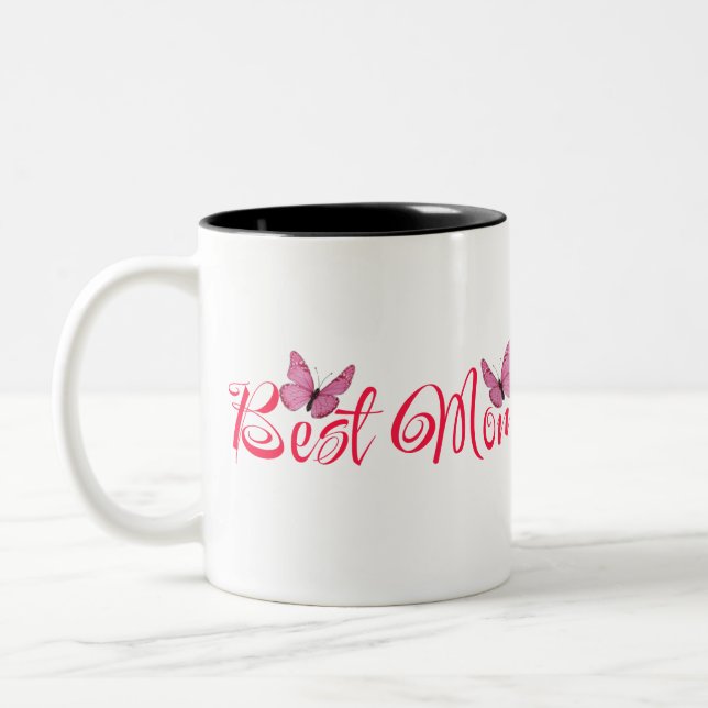 Tasse 2 Couleurs Meilleure maman aux papillons roses (Gauche)