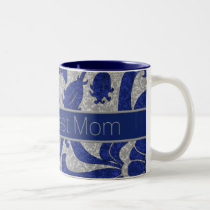 Tasse 2 Couleurs Meilleure maman bleu et gris Vintage Damask du mon