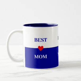 Tasse 2 Couleurs Meilleure Maman Cœur sur Bleu & Blanc