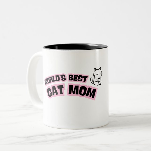 Tasse 2 Couleurs Meilleure Maman de Chat du Monde  (Devant gauche)