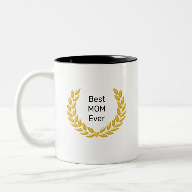 Tasse 2 Couleurs Meilleure Maman et Couronne de Laurier Doré (Gauche)
