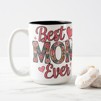 Tasse 2 Couleurs Meilleure Maman Floral Typographie Graphique de la