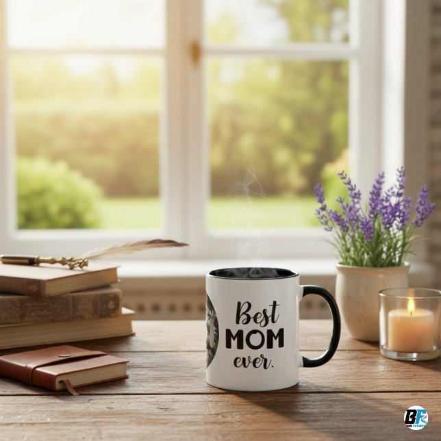 Tasse 2 Couleurs "Meilleure maman jamais" avec la photo de maman, c (Créateur téléchargé)
