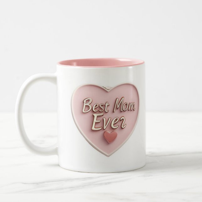 Tasse 2 Couleurs Meilleure maman jamais - Coeur 3d avec texte or (Gauche)