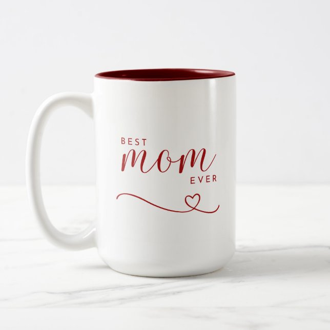 Tasse 2 Couleurs Meilleure maman jamais coeur rouge élégant (Gauche)