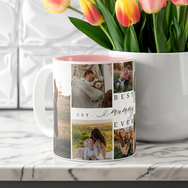 Tasse 2 Couleurs Meilleure maman jamais | Collage photo de la Fête  (Best Mummy Ever | Mother's Day 8 Photo Collage Two-Tone Coffee Mug)