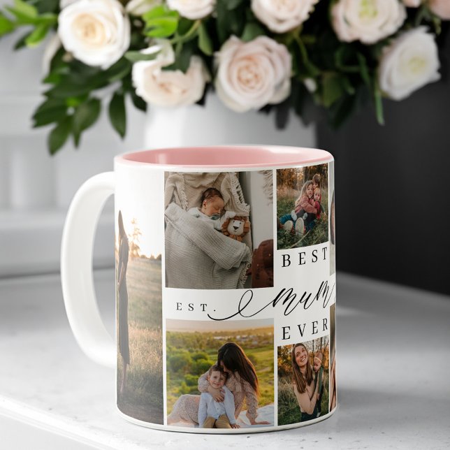 Tasse 2 Couleurs Meilleure maman jamais | Collage photo de la Fête  (Best Mum Ever | Mother's Day 8 Photo Collage Two-Tone Coffee Mug)