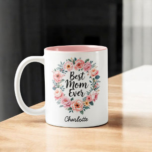 Tasse 2 Couleurs Meilleure maman jamais   Couronne florale   Fête d