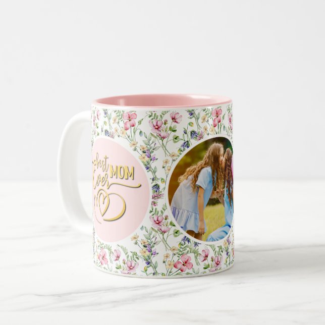 Tasse 2 Couleurs Meilleure maman Jamais Floral Photo Fête des Mères (Devant gauche)