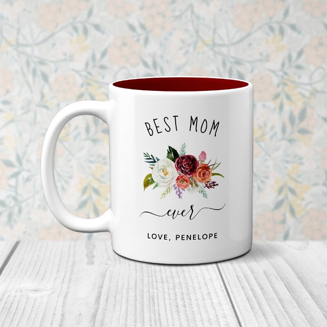 Tasse 2 Couleurs Meilleure maman jamais | Floral tendance Boho Bour (Créateur téléchargé)