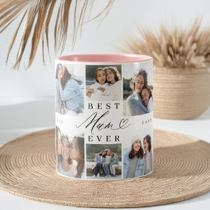 Tasse 2 Couleurs Meilleure maman Jamais maman Script Coeur Photo Co