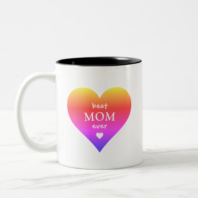 Tasse 2 Couleurs Meilleure maman jamais Rainbow Coeur (Gauche)