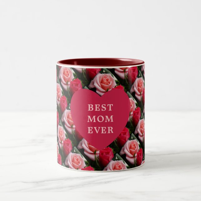 Tasse 2 Couleurs Meilleure maman Jamais rose Rouge Motif Floral Coe (Centre)