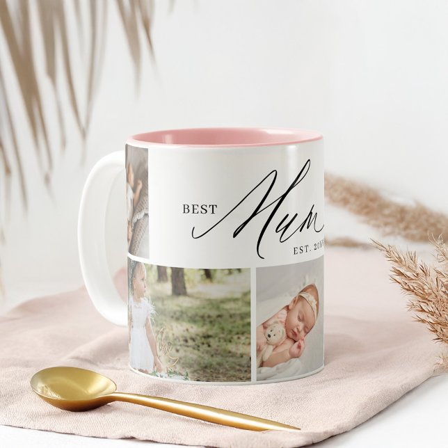 Tasse 2 Couleurs Meilleure maman jamais Script Mères Jour 5 Photo C (Best Mum Ever Script Mothers Day 5 Photo Collage Two-Tone Coffee Mug)