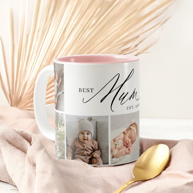Tasse 2 Couleurs Meilleure maman jamais Script Mères Jour 7 Photo C (Best Mum Ever Script Mothers Day 7 Photo Collage Two-Tone Coffee Mug)