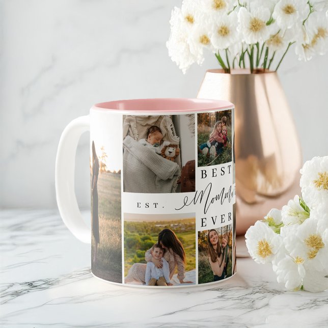 Tasse 2 Couleurs Meilleure maman Jour Script Fête des Mères Collage (Best Momma Ever Script Mother's Day Photo Collage Two-Tone Coffee Mug)