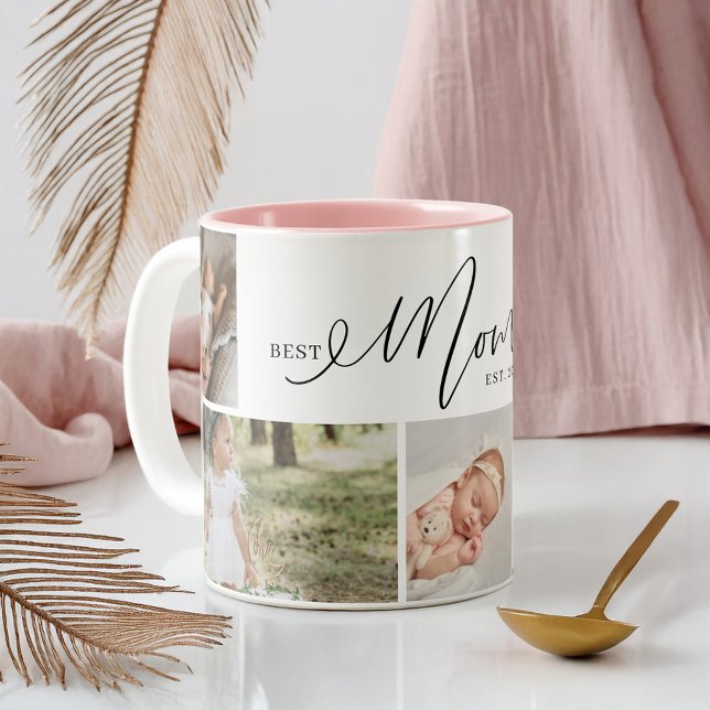 Tasse 2 Couleurs Meilleure Maman Jour Script Mères Jour 5 Photo Col (Best Mom Ever Script Mothers Day 5 Photo Collage Two-Tone Coffee Mug)