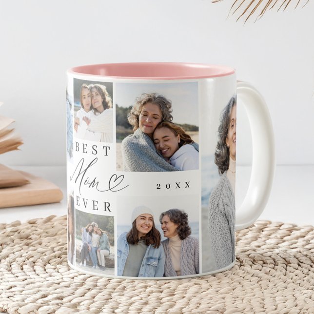 Tasse 2 Couleurs Meilleure Maman qui existe Maman Texte Cœur Collag (Best Mom Ever Mom Script Heart Photo Collage Two-Tone Coffee Mug)