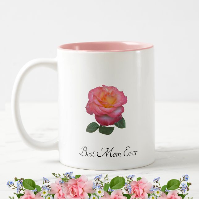 Tasse 2 Couleurs Meilleure Maman Rose Fleur et Monogramme (Créateur téléchargé)