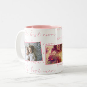 Tasse 2 Couleurs Meilleure maman rose photos personnalisées du mond