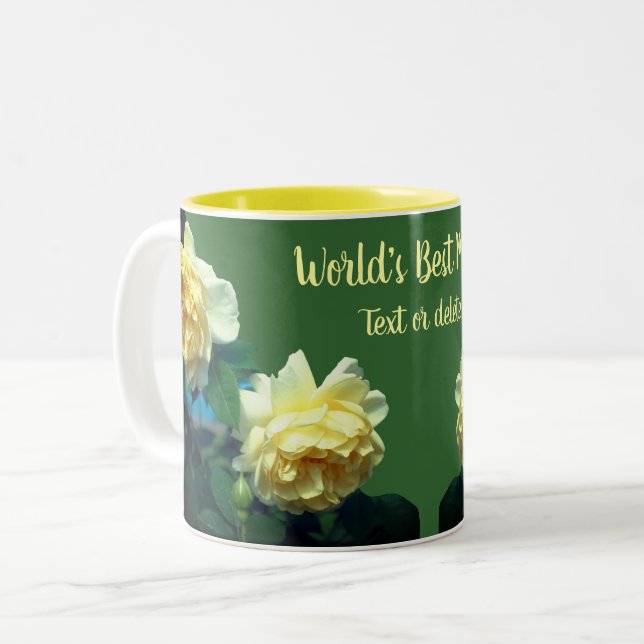Tasse 2 Couleurs Meilleure maman Yellow Roses Floral Personnalisé (Devant gauche)