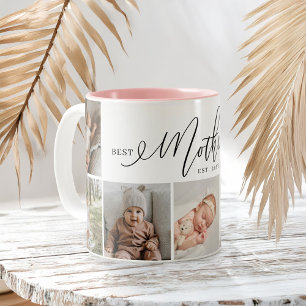 Tasse 2 Couleurs Meilleure mère Jour Script Fête des mères Collage 