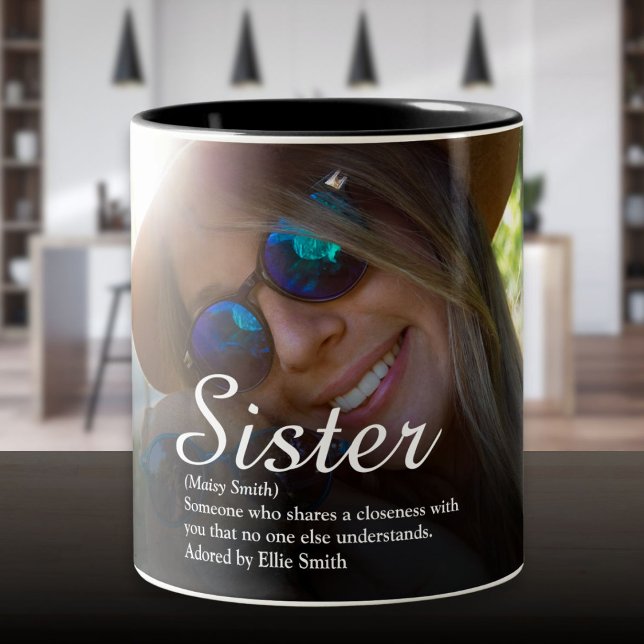 Tasse 2 Couleurs Meilleure Sœur Définition Chic Script Photo (Best Ever Sister Definition Chic Script Photo Two-Tone Coffee Mug)