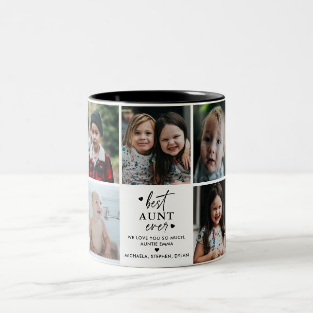 Tasse 2 Couleurs Meilleure tante Ever 7 photos Collage Message pers (Centre)