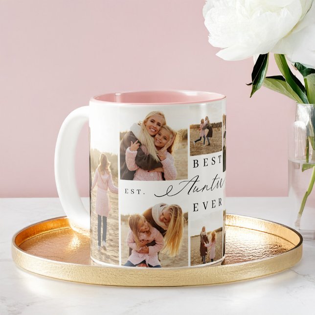 Tasse 2 Couleurs Meilleure Tante Jamais Tante Fille Script Photo Co (Best Auntie Ever Auntie Girly Script Photo Collage Two-Tone Coffee Mug)