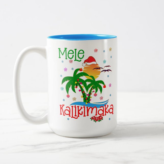 Tasse 2 Couleurs Mele Kalikimaka Hawaiian Joyeux Noël Aloha (Gauche)