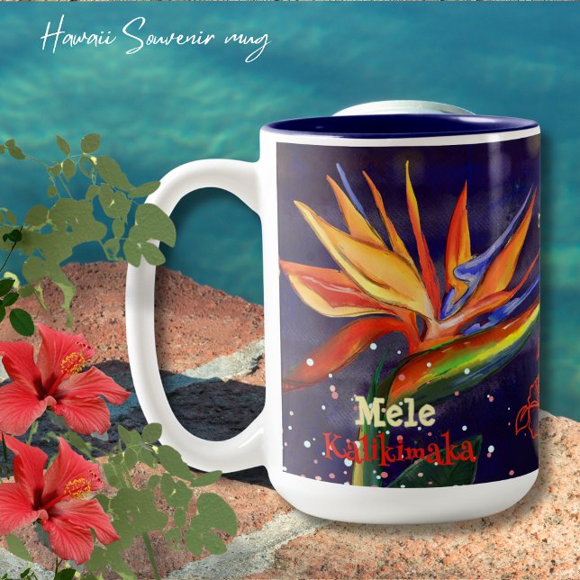 Tasse 2 Couleurs Mele Kalikimaka Oiseau du Paradis Souvenir hawaïen (Mele Kalikimaka Bird of Paradise Hawaiian Souvenir Two-Tone Coffee Mug)