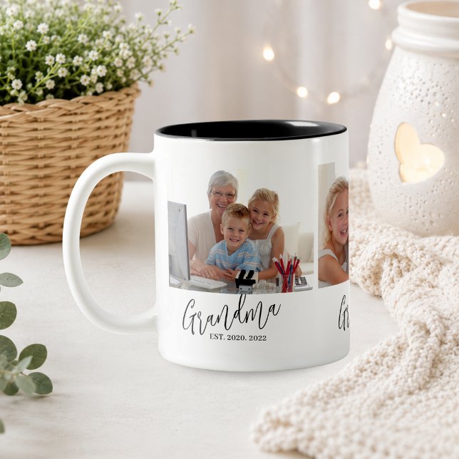 Tasse 2 Couleurs Mémé a établi un script moderne 3 Photo (grandma est for her nana black and white first time year established grandma fun modern saying)