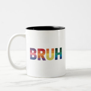 Tasse 2 Couleurs Mème bruh drôle dire salut frère gay fierté LGBT