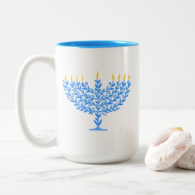 Tasse 2 Couleurs Menorah (Avec donut)