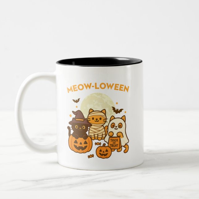 Tasse 2 Couleurs Meow-loween - Cute Halloween Costume de chat Desig (Gauche)
