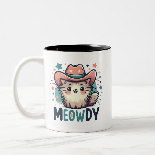 Tasse 2 Couleurs Meowdy Cactus cowboy chat mignon (Gauche)