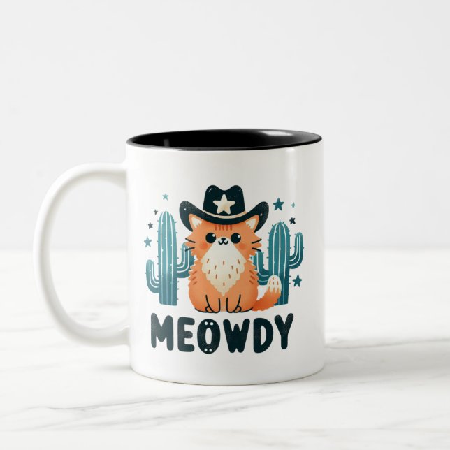 Tasse 2 Couleurs Meowdy Cowboy Casquette Cactus chat (Gauche)