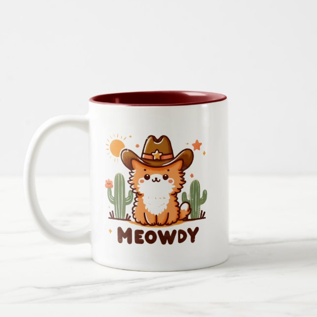 Tasse 2 Couleurs Meowdy Cowboy Casquette Cactus chat (Gauche)