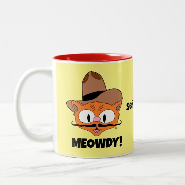 Tasse 2 Couleurs MEOWDY ! Senor Gato caricature Mustache Cat (Gauche)