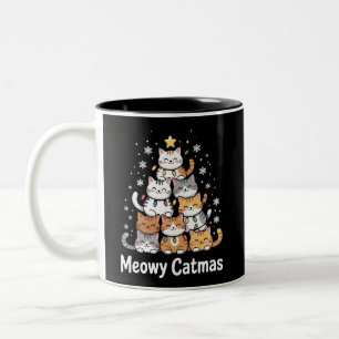 Tasse 2 Couleurs Meowy Catmas Chat Noël Arbre de Noël Xmas Père Noë