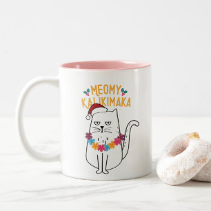 Tasse 2 Couleurs Meowy Kalikimaka Funny Chat Santa Hat Noël